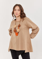 חולצה עם חתכים ושרוולים נפוחים חום