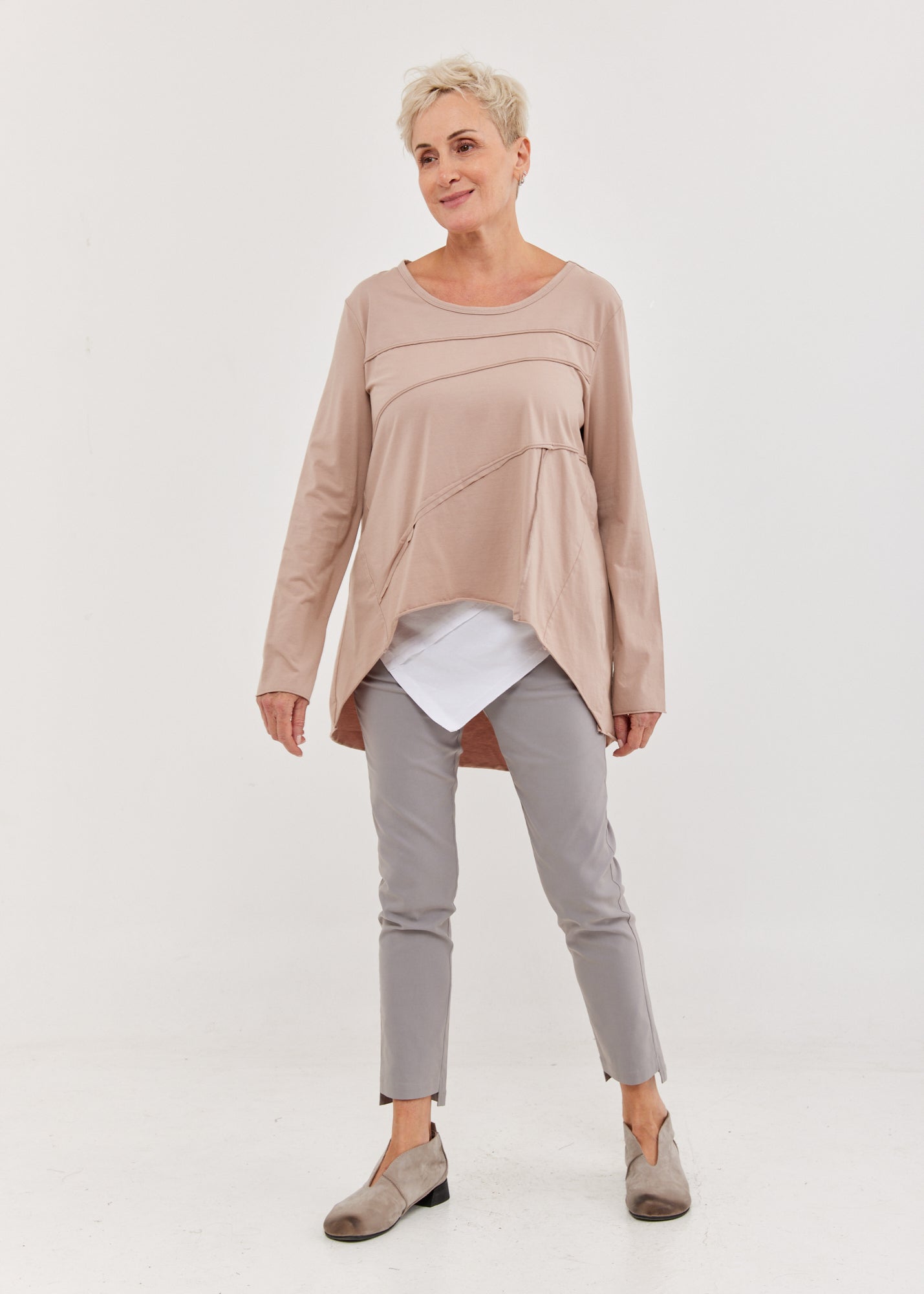 חולצה שרוול ארוך תפרים חיצוניים ורוד ווש