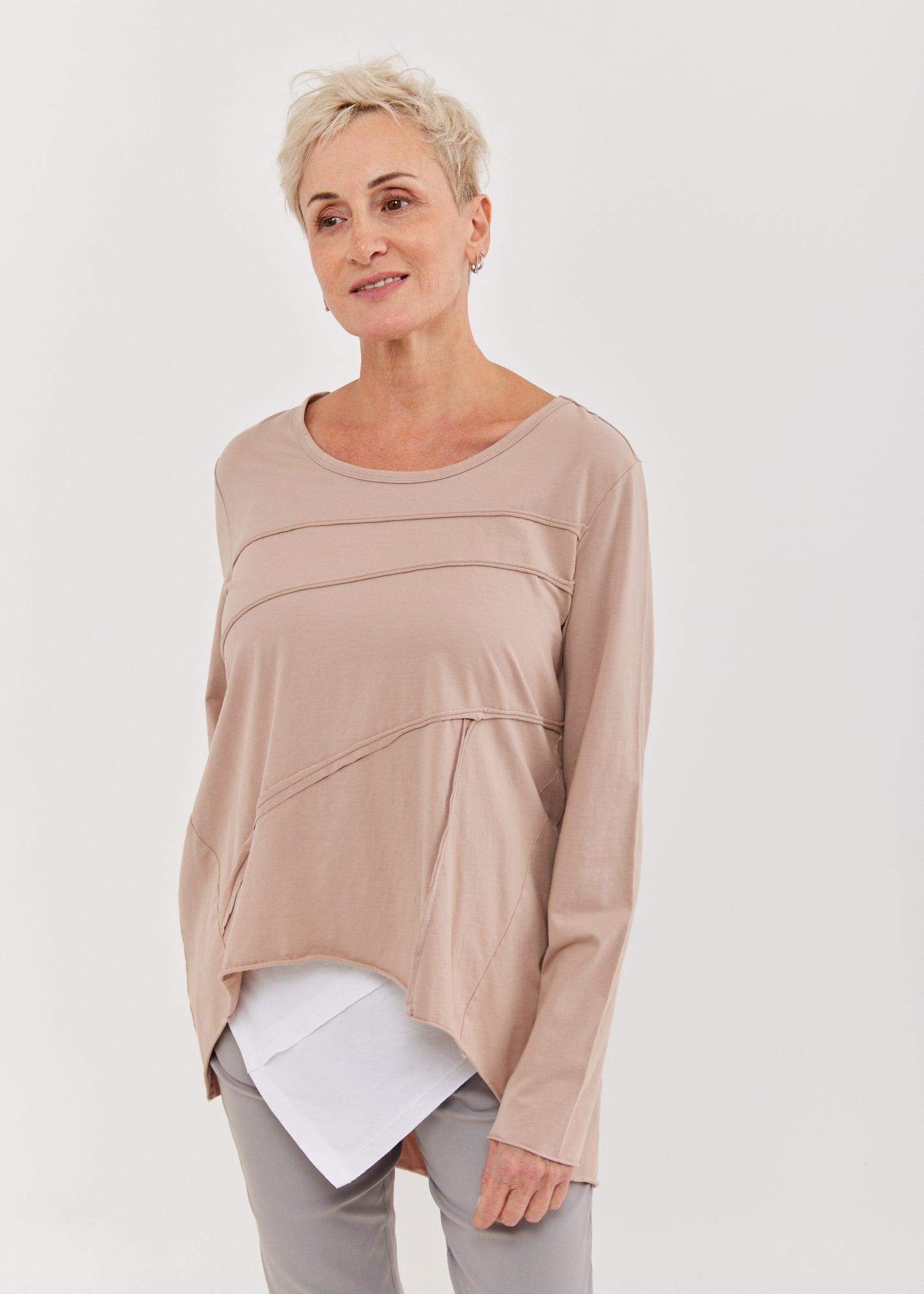 חולצה שרוול ארוך תפרים חיצוניים ורוד ווש
