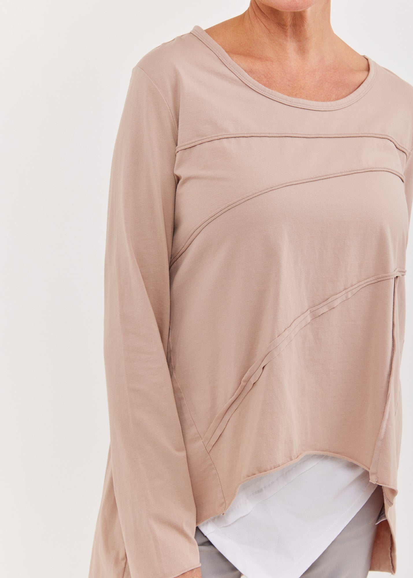 חולצה שרוול ארוך תפרים חיצוניים ורוד ווש