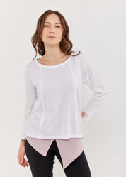 חולצה שרוול ארוך אסימטרית עם חתכים לבן
