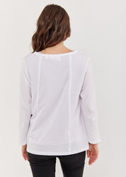 חולצה שרוול ארוך אסימטרית עם חתכים לבן