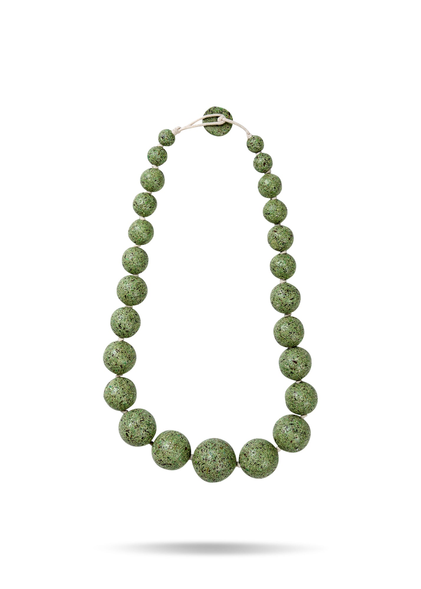 Short green wood chip handmade necklace
