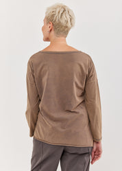 חולצה שרוול ארוך כפתרה אלכסונית חום ווש