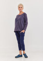 חולצה שרוול ארוך כפתרה אלכסונית כחול ווש