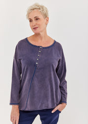 חולצה שרוול ארוך כפתרה אלכסונית כחול ווש