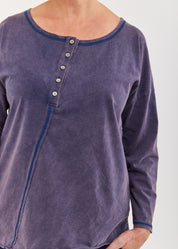 חולצה שרוול ארוך כפתרה אלכסונית כחול ווש