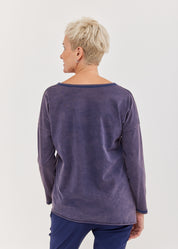 חולצה שרוול ארוך כפתרה אלכסונית כחול ווש