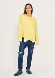 סווטשירט צווארון גולף שילוב בד אריג צהוב