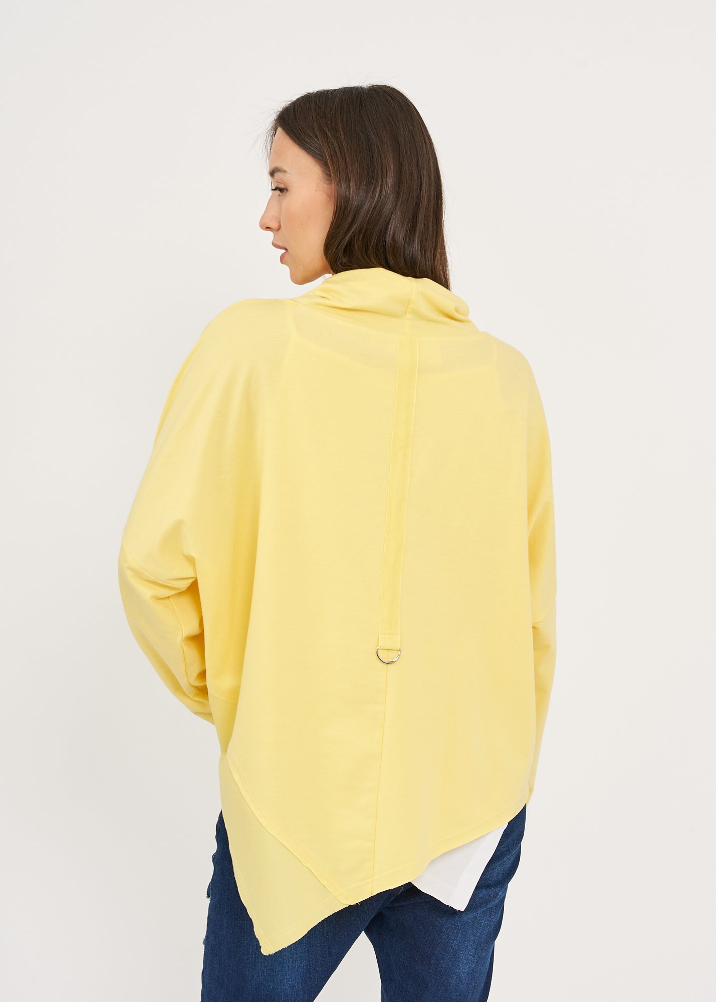 סווטשירט צווארון גולף שילוב בד אריג צהוב