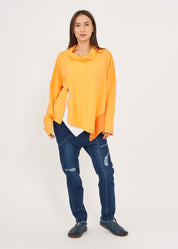 סווטשירט צווארון גולף שילוב בד אריג כתום