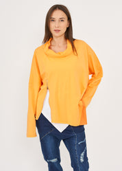 סווטשירט צווארון גולף שילוב בד אריג כתום