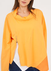 סווטשירט צווארון גולף שילוב בד אריג כתום