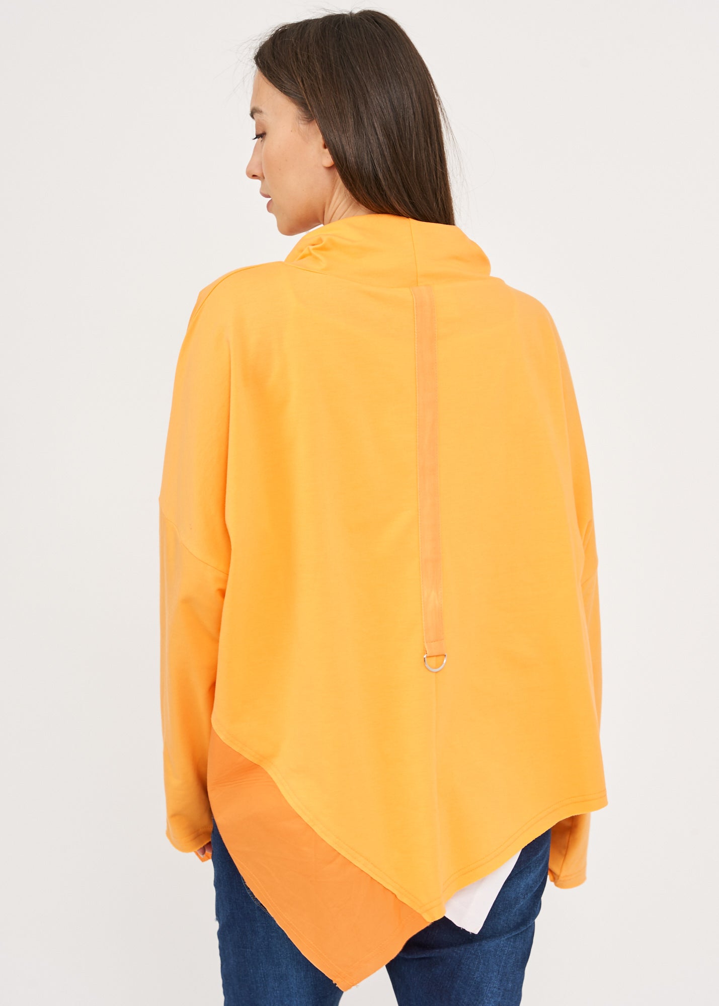 סווטשירט צווארון גולף שילוב בד אריג כתום