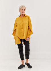 חולצה גברית אסימטרית שרוול פתוח חרדל