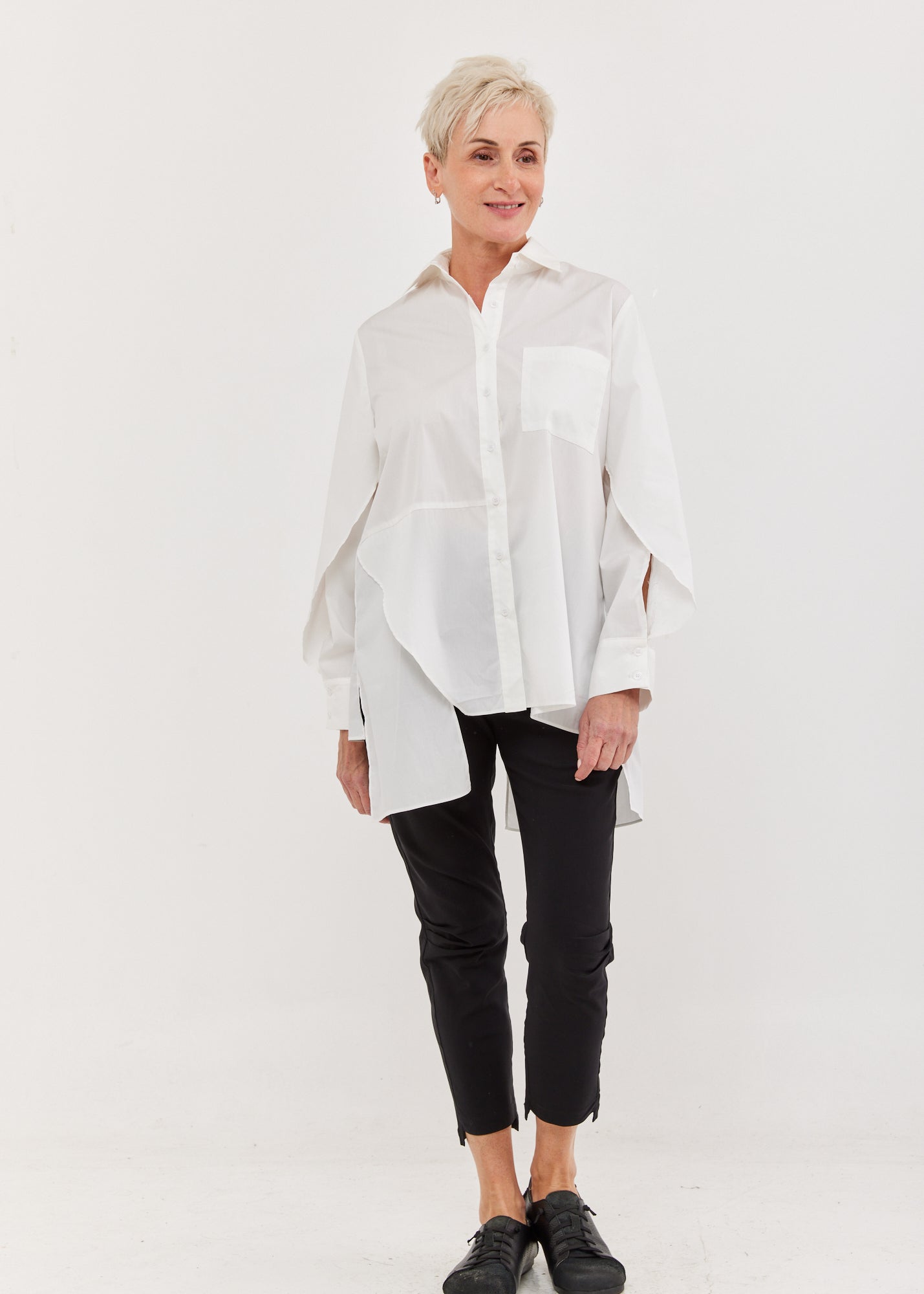 White open sleeve asymmetric men's shirt