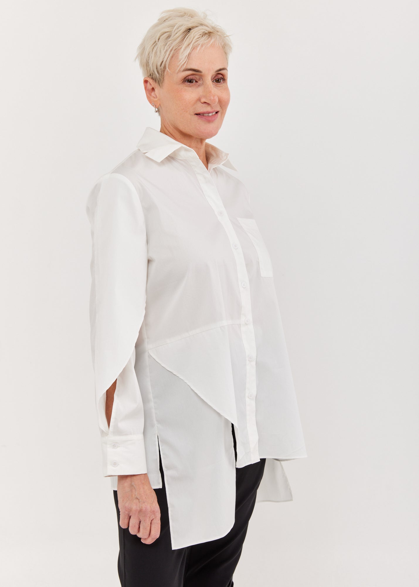 White open sleeve asymmetric men's shirt