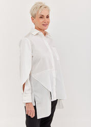 White open sleeve asymmetric men's shirt