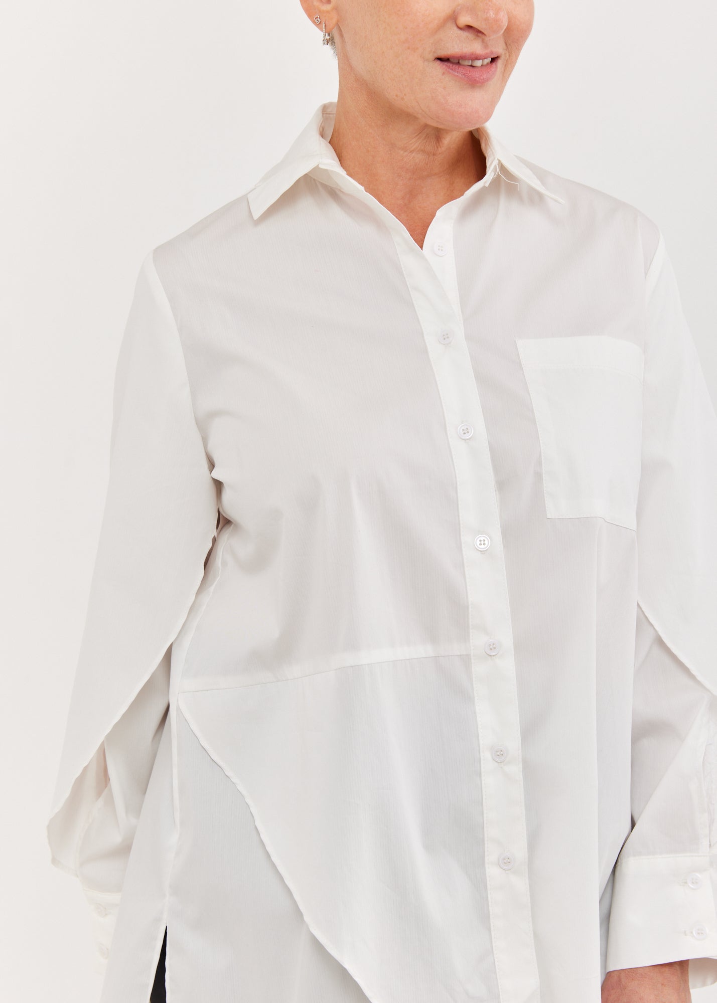 White open sleeve asymmetric men's shirt