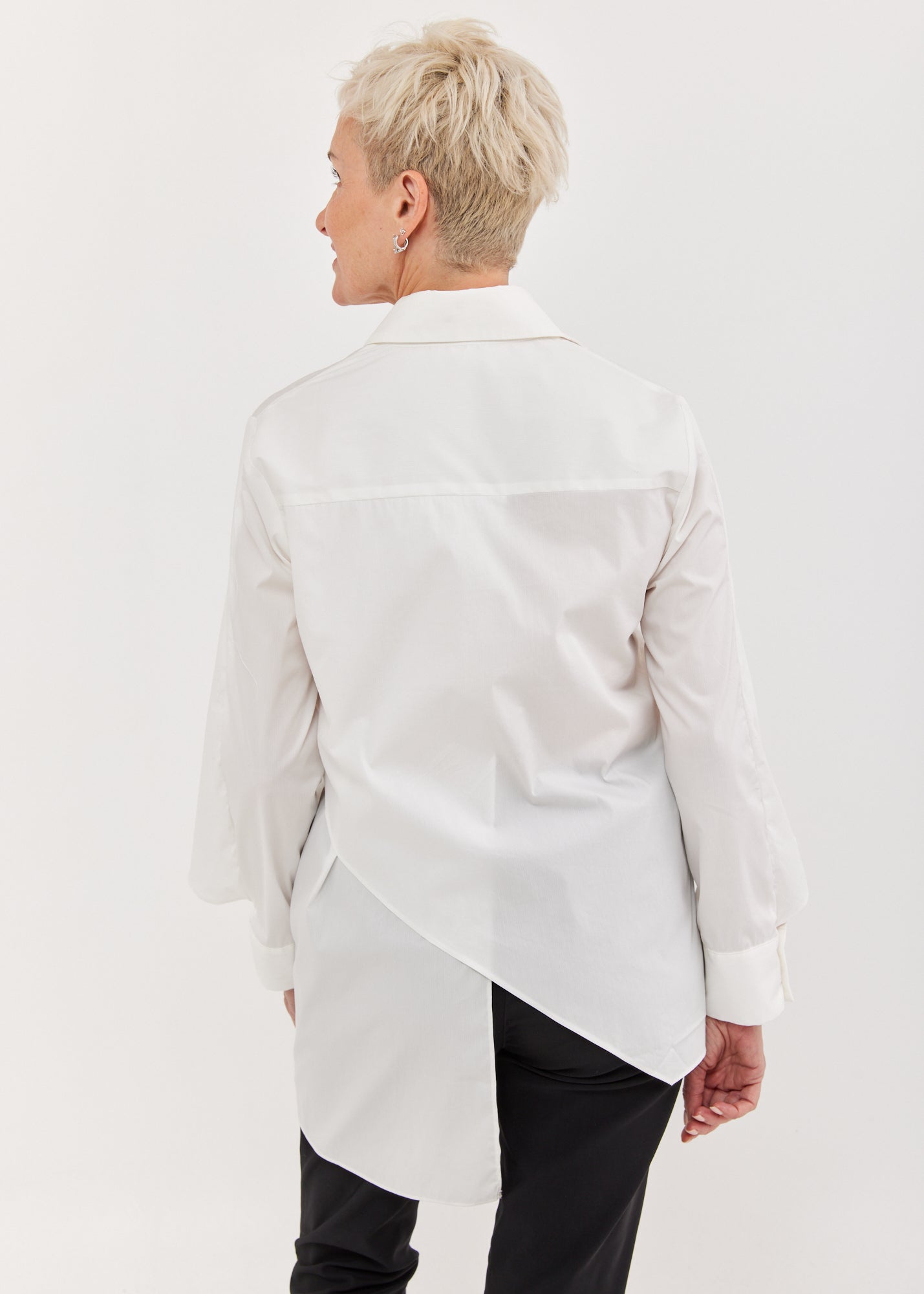 White open sleeve asymmetric men's shirt