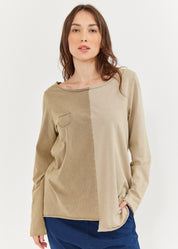 חולצה שרוול ארוך חצי חצי בז ווש