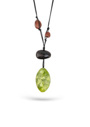 Handmade necklace combining green resin shapes