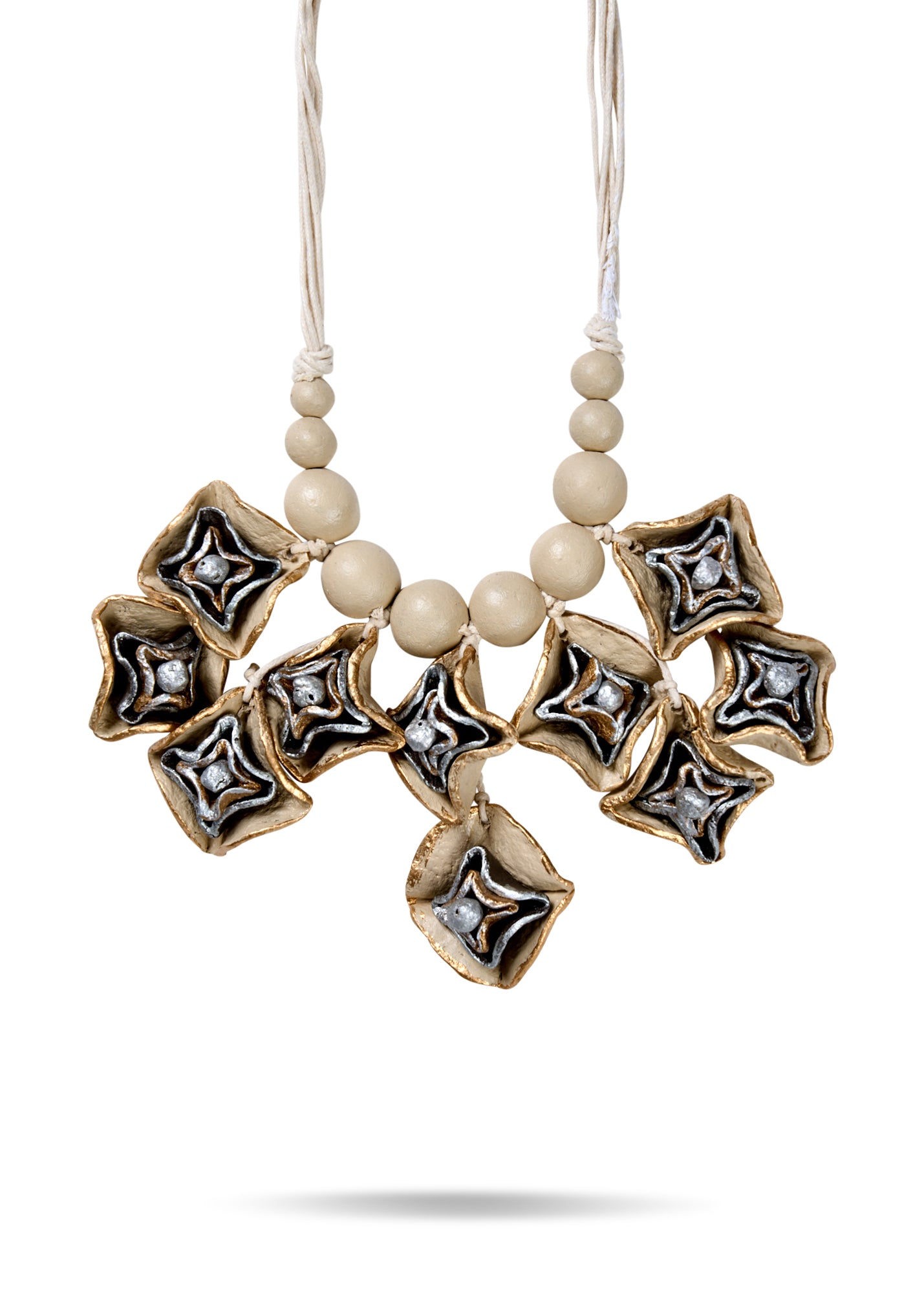 Handmade flower necklace, recycled paper, silver