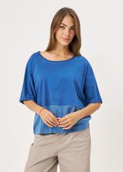 Blue half-half short-sleeved shirt