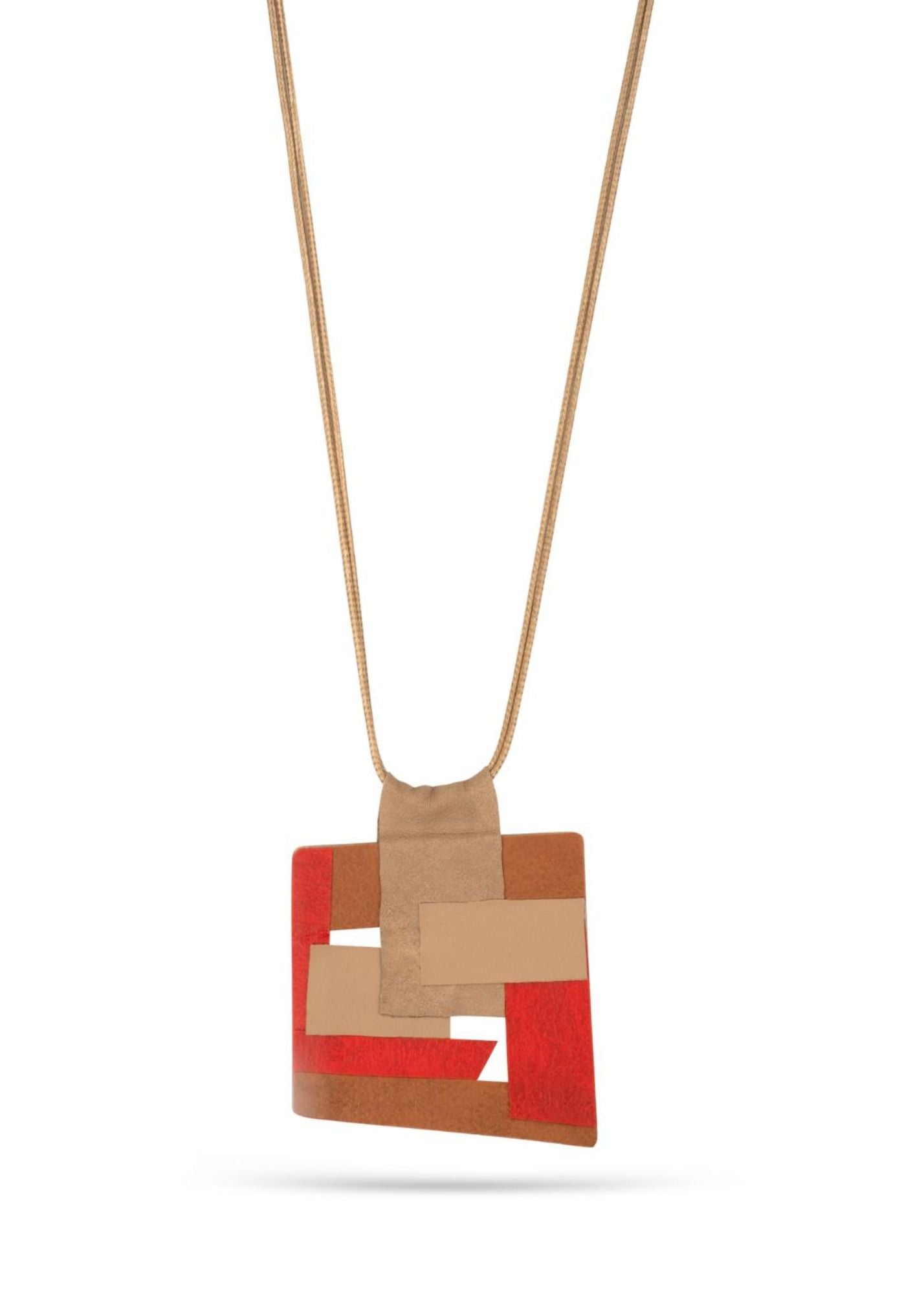 Resin necklace with red leather squares