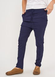 Basic pants with drawstring and diagonal pockets dark blue