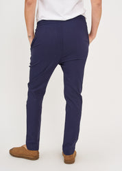 Basic pants with drawstring and diagonal pockets dark blue