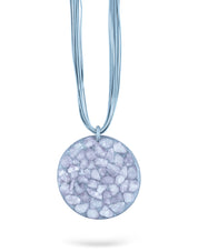 Handmade necklace with threads and a large silver resin circle