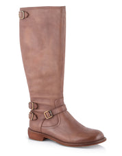 High leather boots with brown buckles