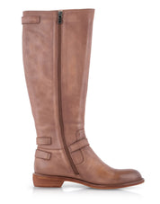 High leather boots with brown buckles