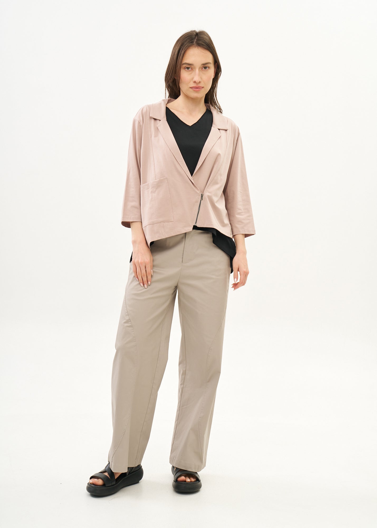 עליונית שרוול 3/4 רוכסן אלכסוני ורוד