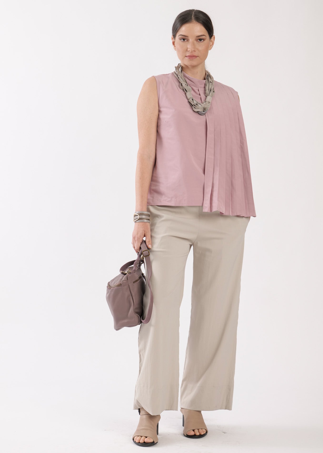 Pink half-fleece tank top