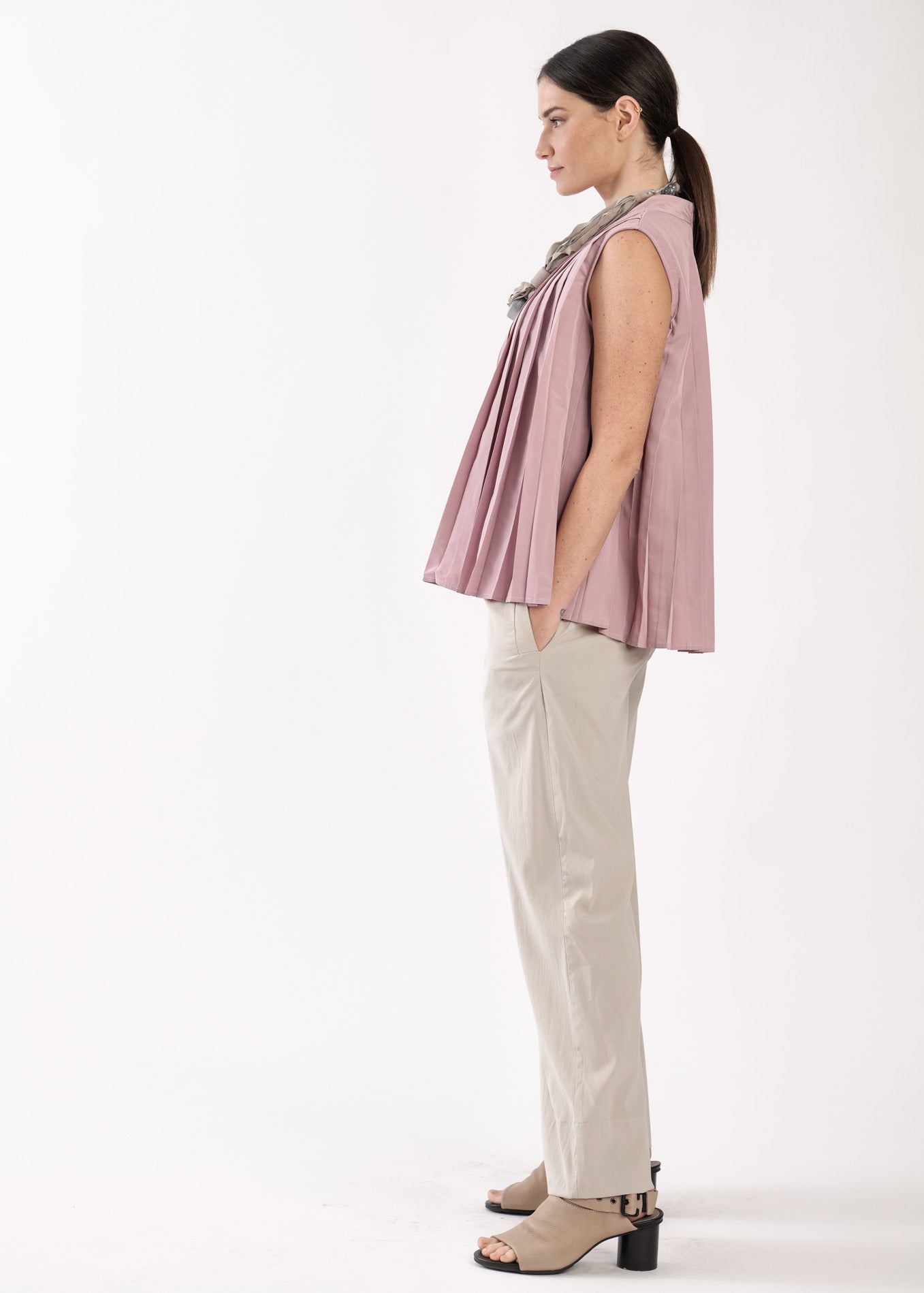 Pink half-fleece tank top