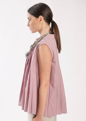 Pink half-fleece tank top