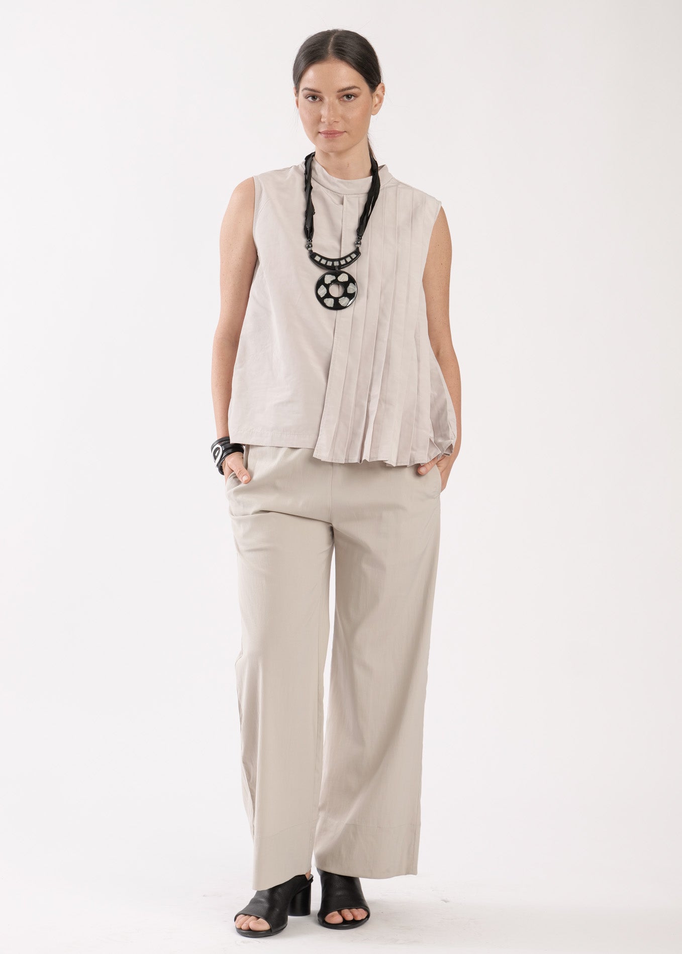 Stone half-fleece tank top