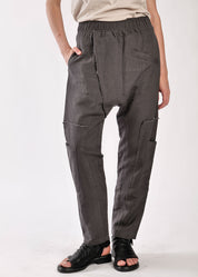 מכנס שקי פשתן תיפורים מרובעים אפור