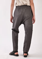 מכנס שקי פשתן תיפורים מרובעים אפור