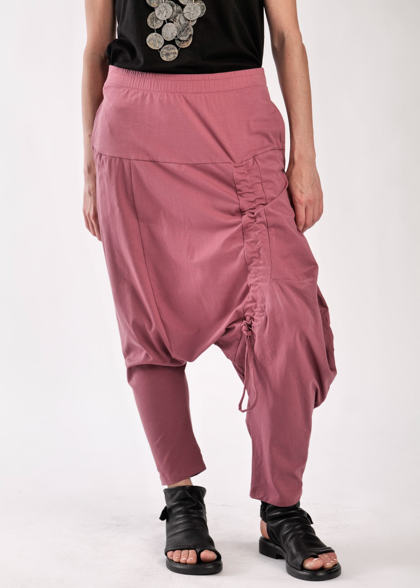 מכנסיים שקי עם כיווץ ורוד