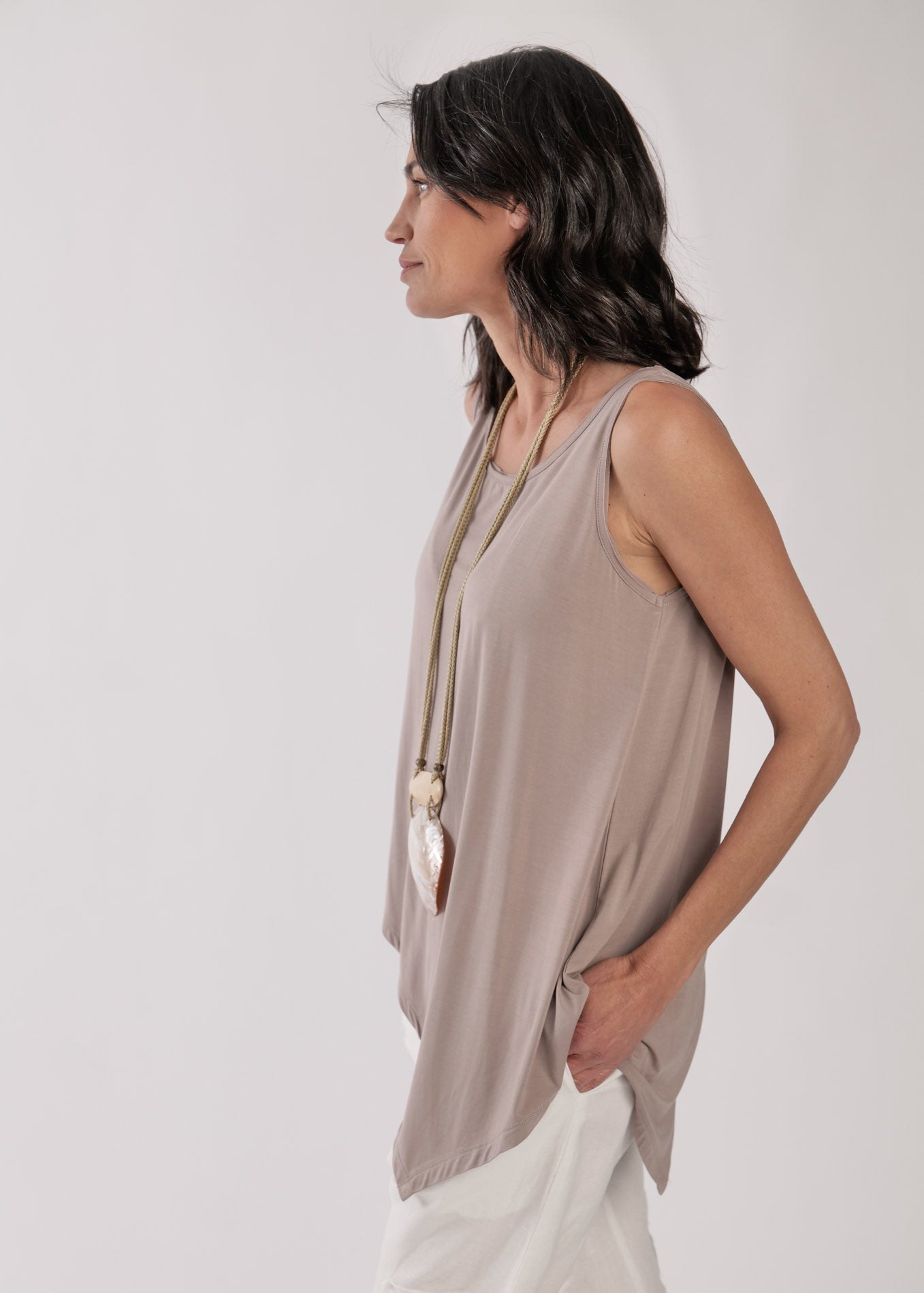 Back and forth front and back beige tank top