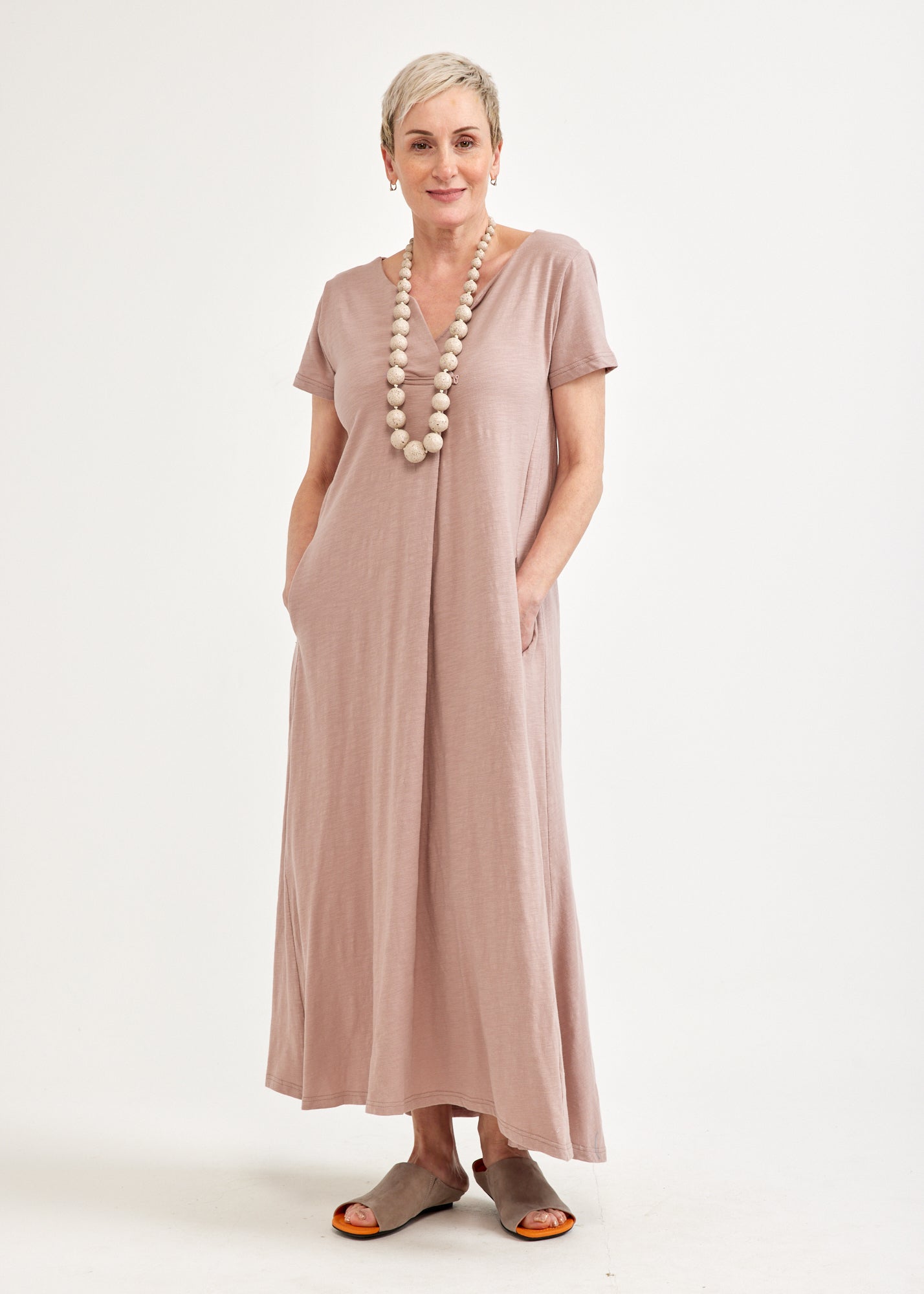 Pink V-neck short sleeve dress