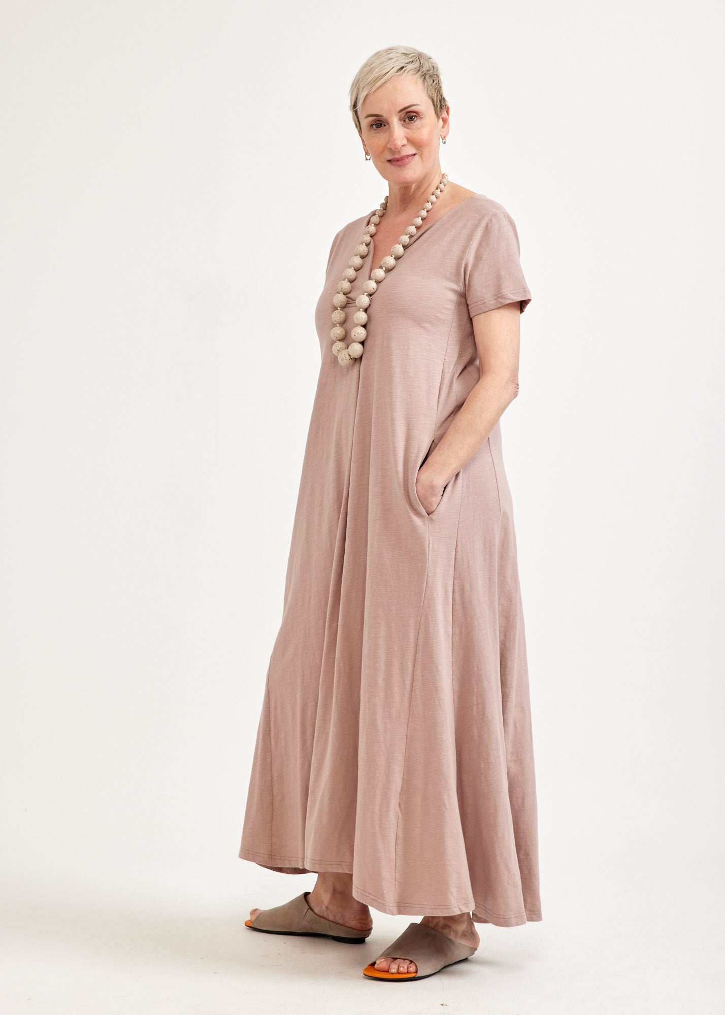 Pink V-neck short sleeve dress