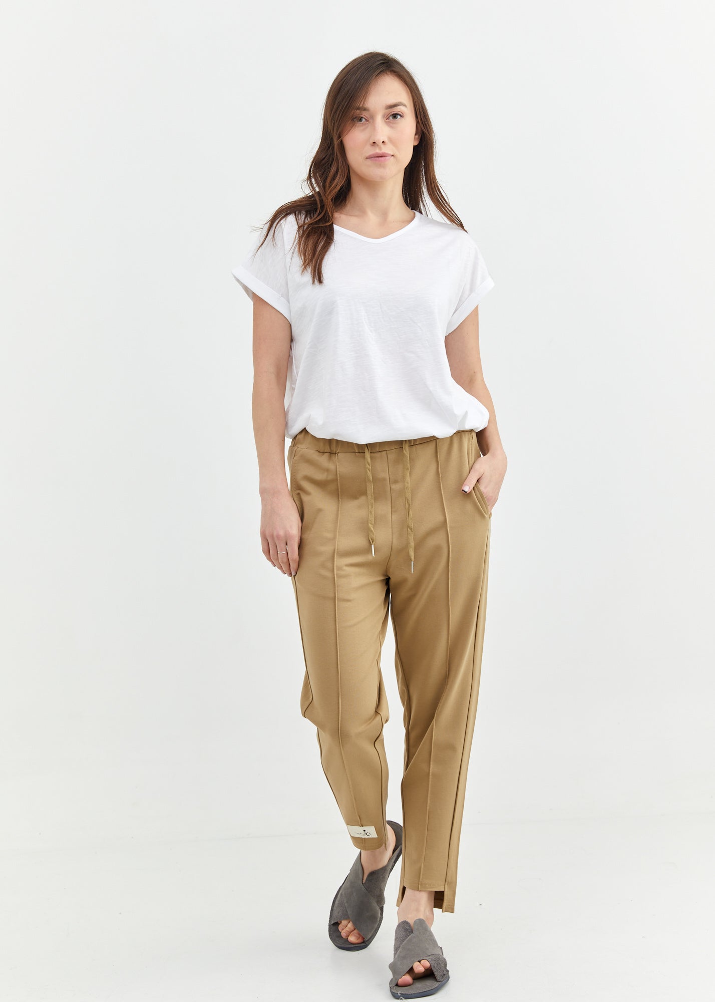 Pants seam in the middle and a brown patch