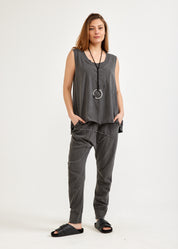 Dark gray outer seam rib combination pants