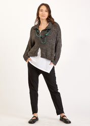 Knit top with dark gray zipper