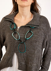 Knit top with dark gray zipper