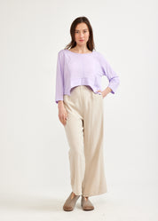 Фиолетовая рубашка с рукавом 3/4 и закругленным концом